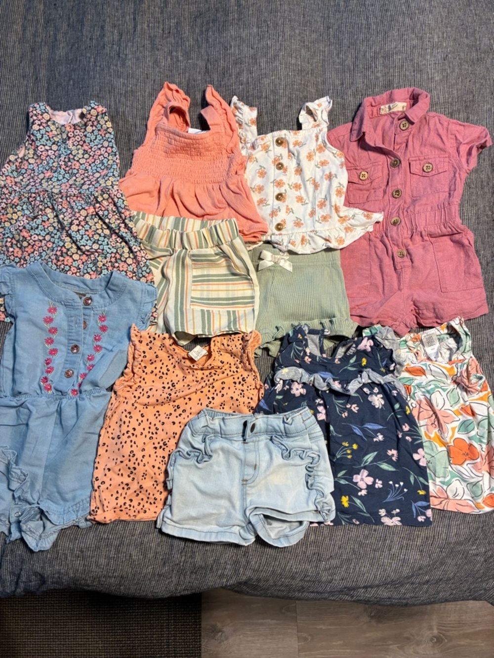Girls Mixed Summer Clothing Lot - Floral, Coral, Denim, Navy - Size 18M